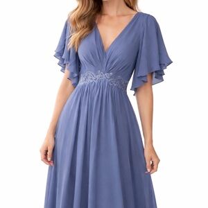 Elegant Dusty Blue Chiffon Formal Gown New**